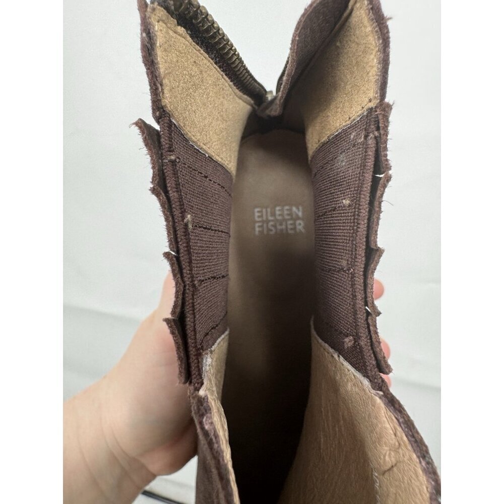 Eileen Fisher Rich Suede Bootie Women 9 Brown Bohemian Zip Modern Contemporary - Picture 7 of 11